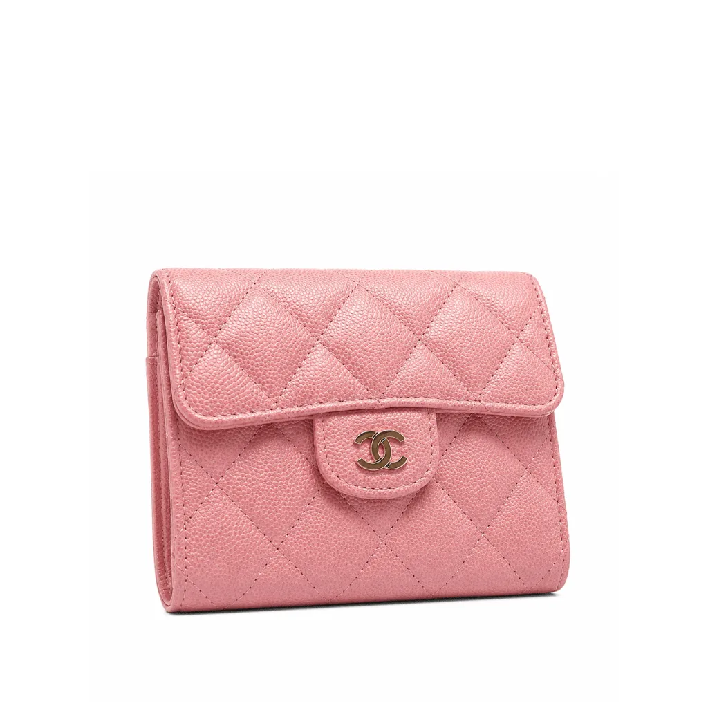 Chanel Iridescent Caviar Flap Quilted Card Holder Wallet Pink Main image