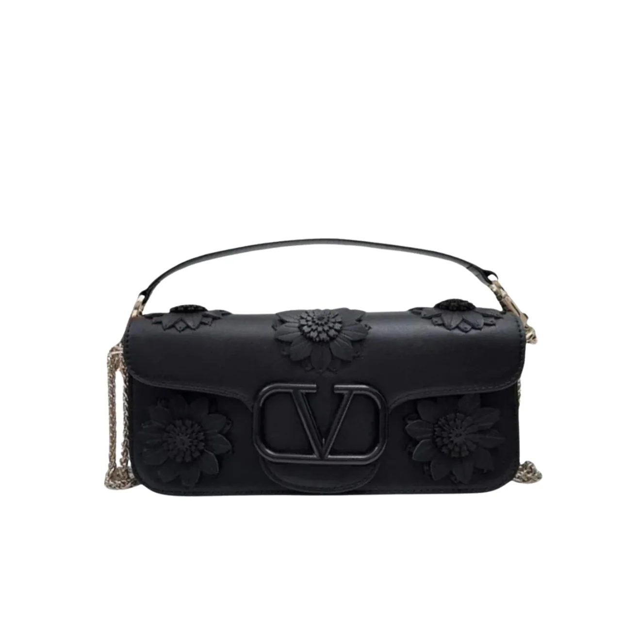 Valentino Garavani Loco Flower Applique Shoulder Bag Black 26Cm Main image