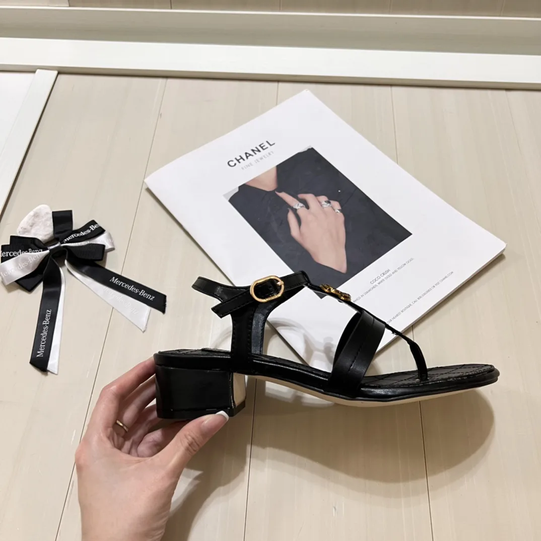 Chanel Sandal Open Round Toe Flip Flops Black