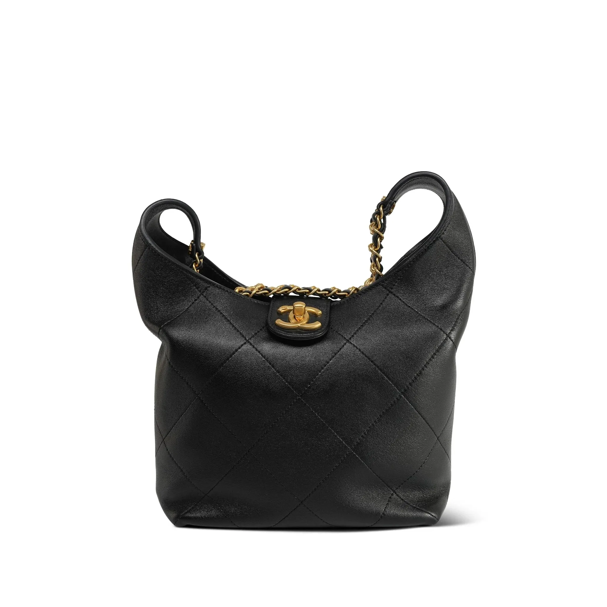 Chanel Black Lambskin Quilted Braided Chain Hobo Bag Aged Gold Hardware Main image