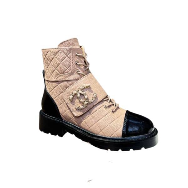 Chanel Fall Winter 22 23 Lace Up Boots Beige Black G39516 Y56261 K5119 Main image