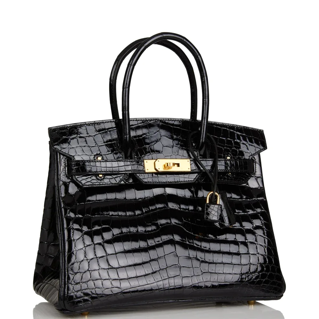 H Birkin 30 Black Shiny Niloticus Gold Hardware