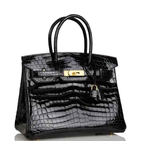 H Birkin 30 Black Shiny Niloticus Gold Hardware