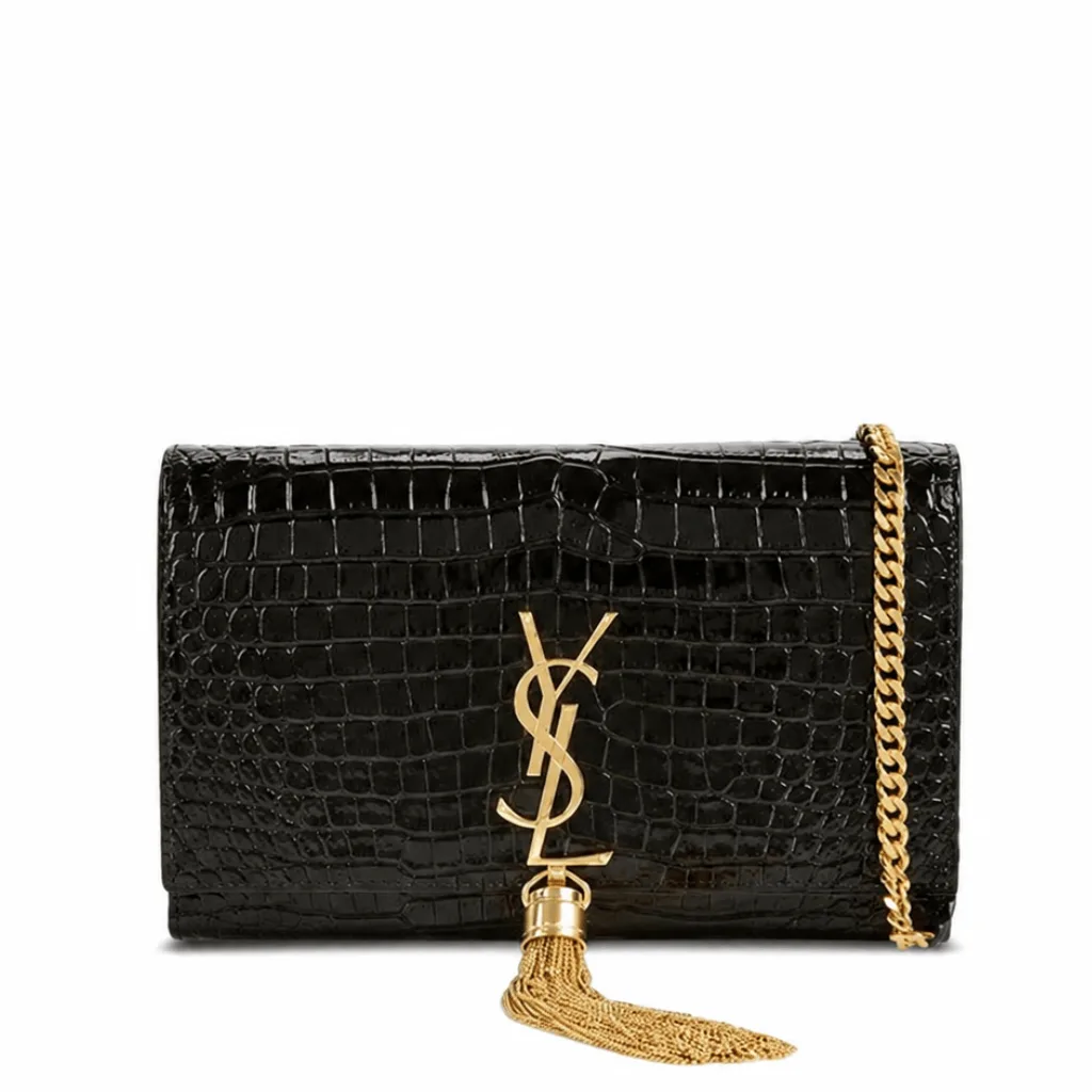 Saint Laurent Kate Medium Chain Bag With Tassel In Shiny Crocodile-Embossed Leather Black 354119Aaay14083 Main image