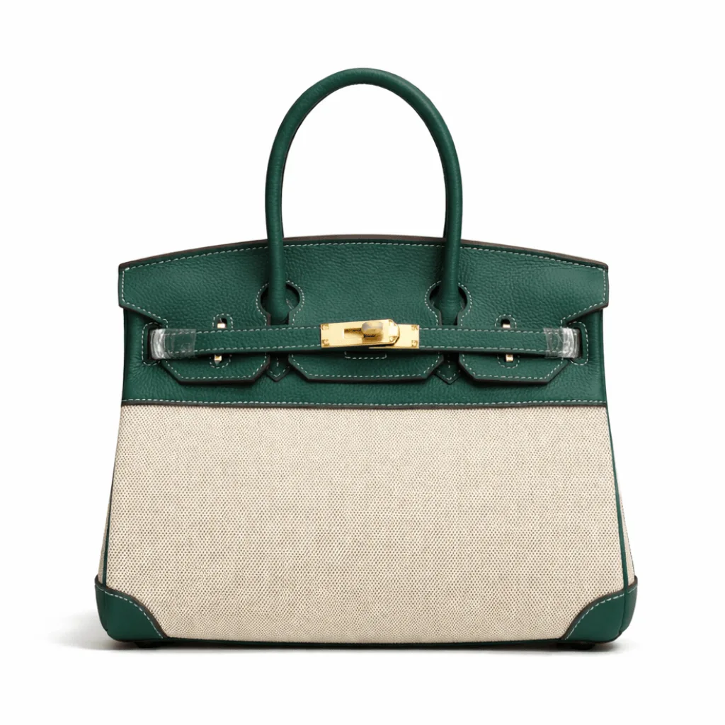 H Birkin 30 Vert Vertigo Grained Leather & Toile Quadrille Gold Hardware Main image