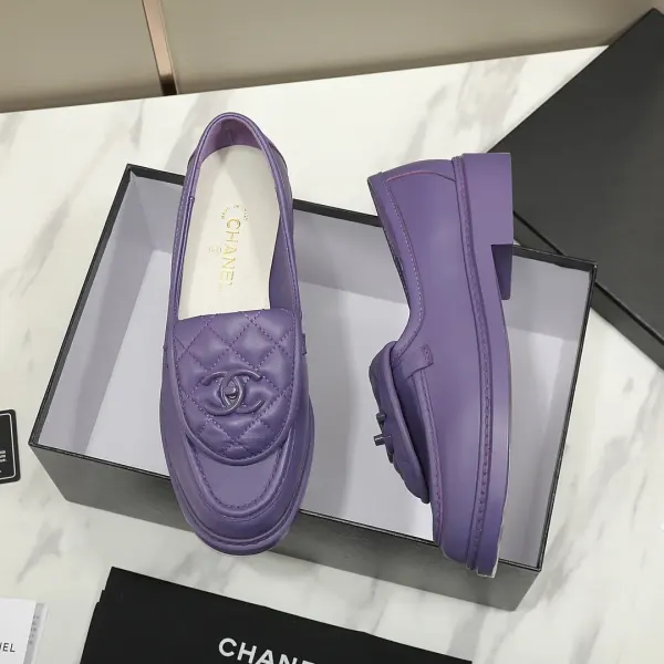 Chanel Cc Nib Turnlock Moccasins Flat Loafers Purple G45474 B15482 Nt971