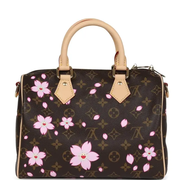 Louis Vuitton X Takashi Murakami Cherry Blossom Speedy 25 Bandouliere Brown Monogram Gold Hardware