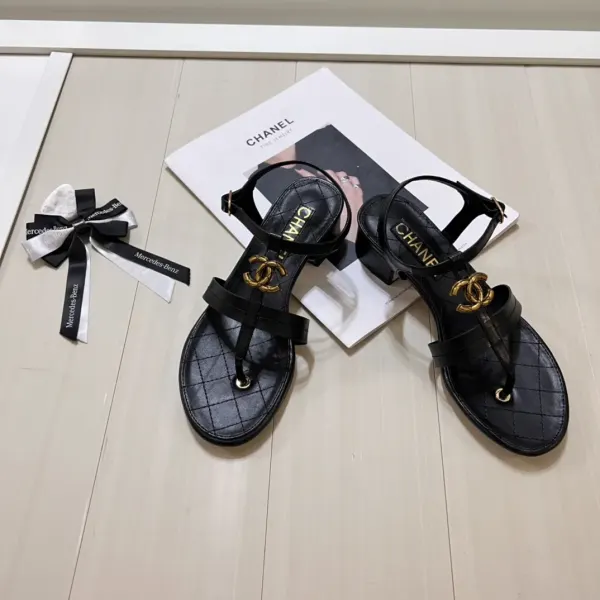Chanel Sandal Open Round Toe Flip Flops Black