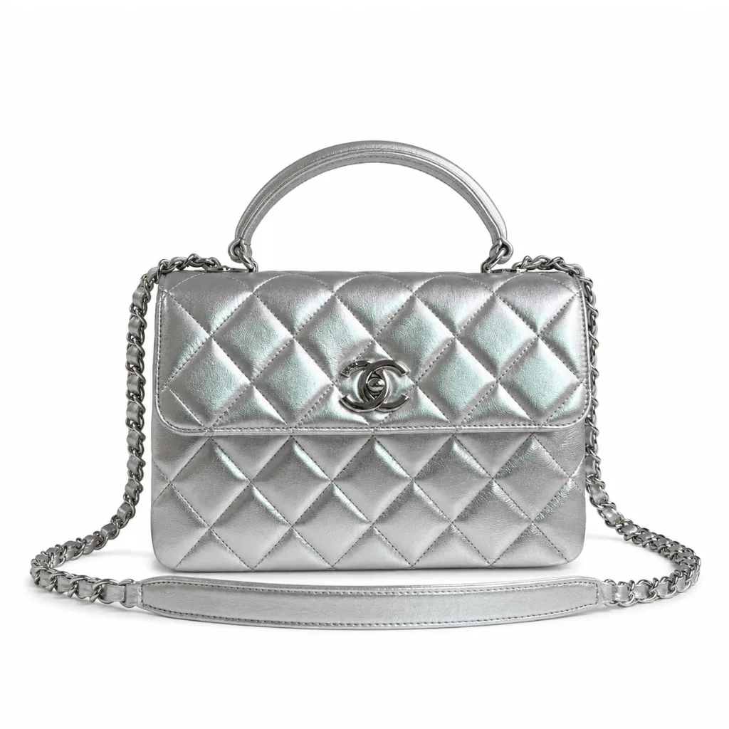 Chanel Metallic Lambskin Quilted Small Trendy CC Flap Dual Handle Bag Silver Main image