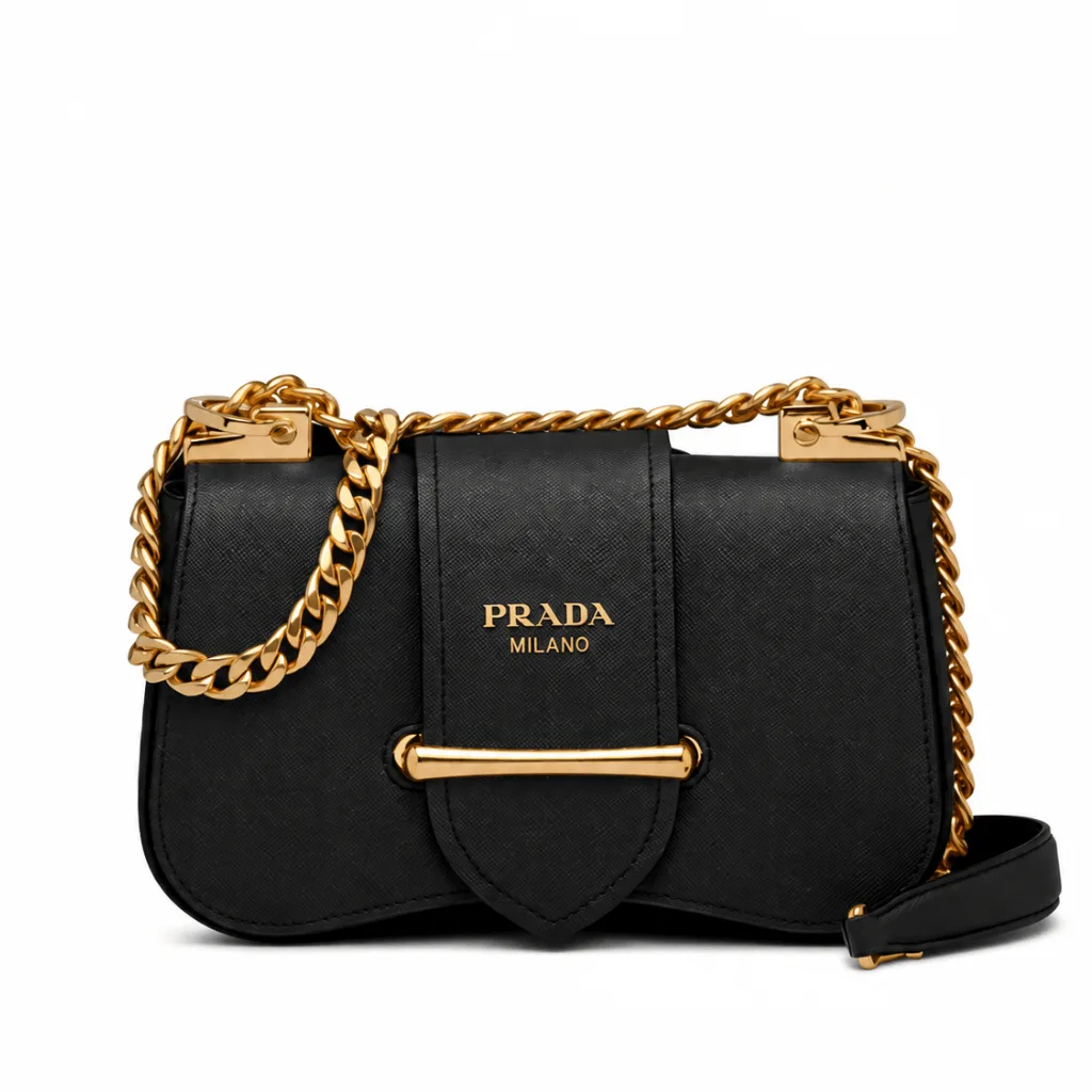 Prada Sidonie Saffiano Leather Bag In Black 24cm Main image