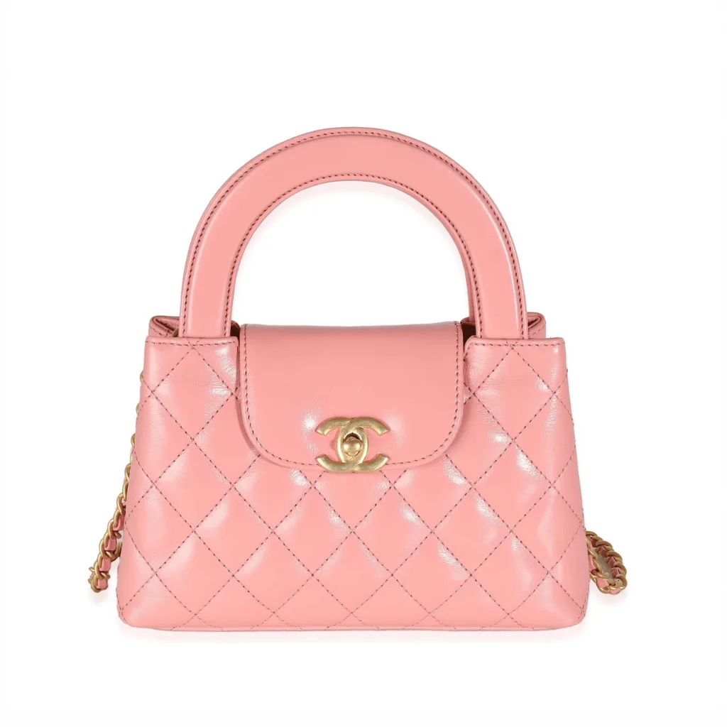 Chanel Shiny Aged Calfskin Quilted Nano Kelly Shopper Coral Pink Main image