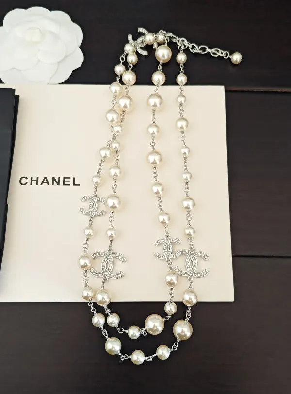 Chanel Crystal CC And Graduated Pearl Sautoir Necklace – Silver-Tone