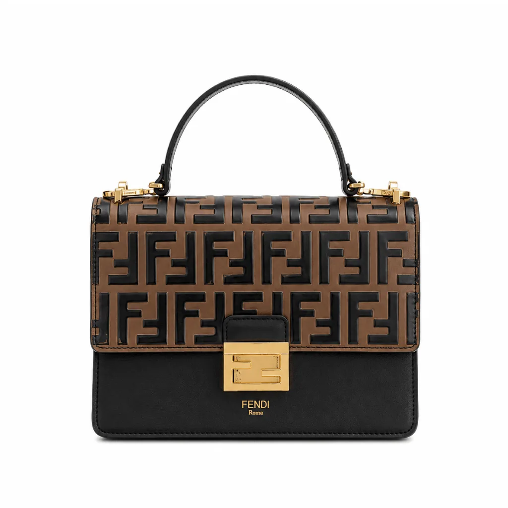 Fendi Brown & Black Calfskin Leather FF Embossed Kan U Shoulder Bag 25Cm Main image