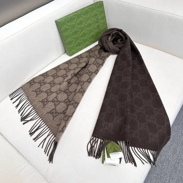 Gucci GG Cashmere Blend Scarf In Brown