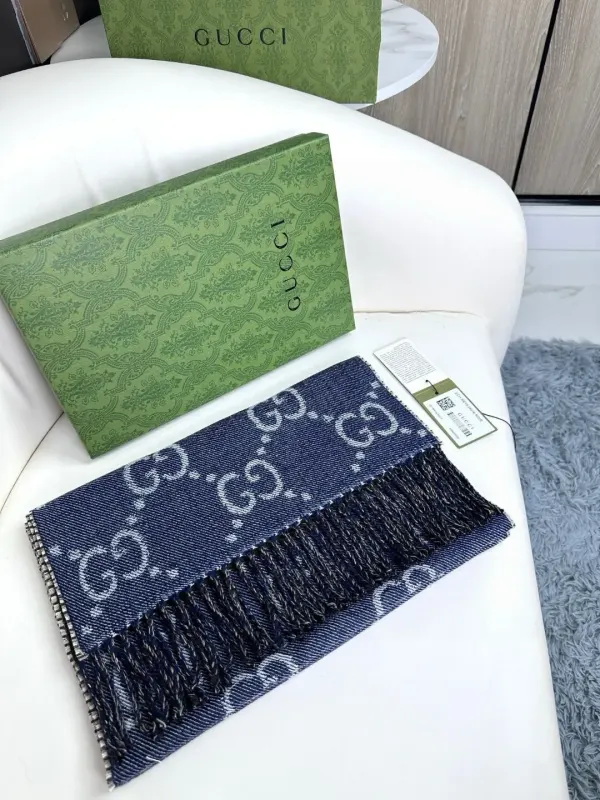 Gucci GG Pattern Jacquard Wool Silk Scarf