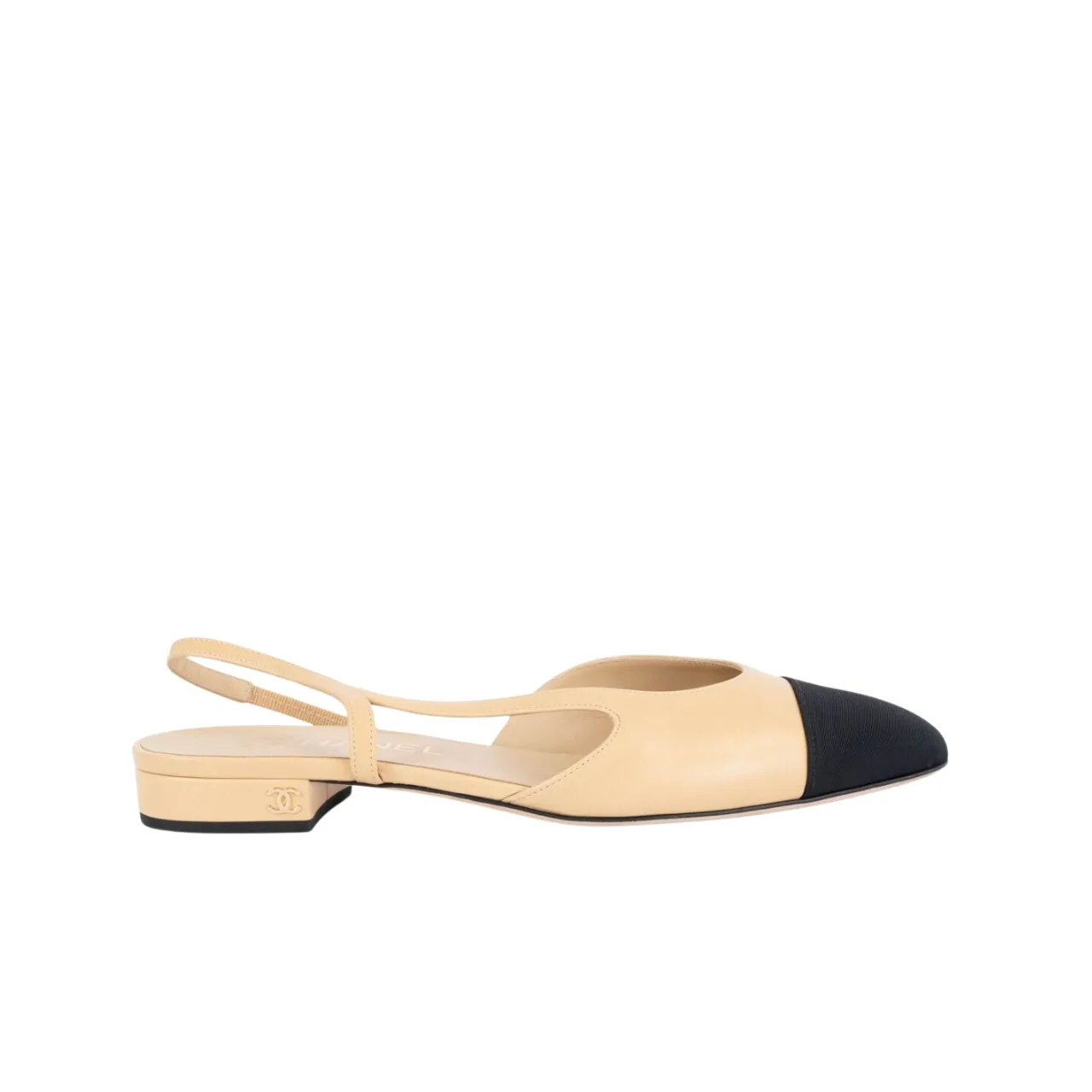 Chanel Lambskin Grosgrain Cap Toe Cc Slingback Flats Beige Main image