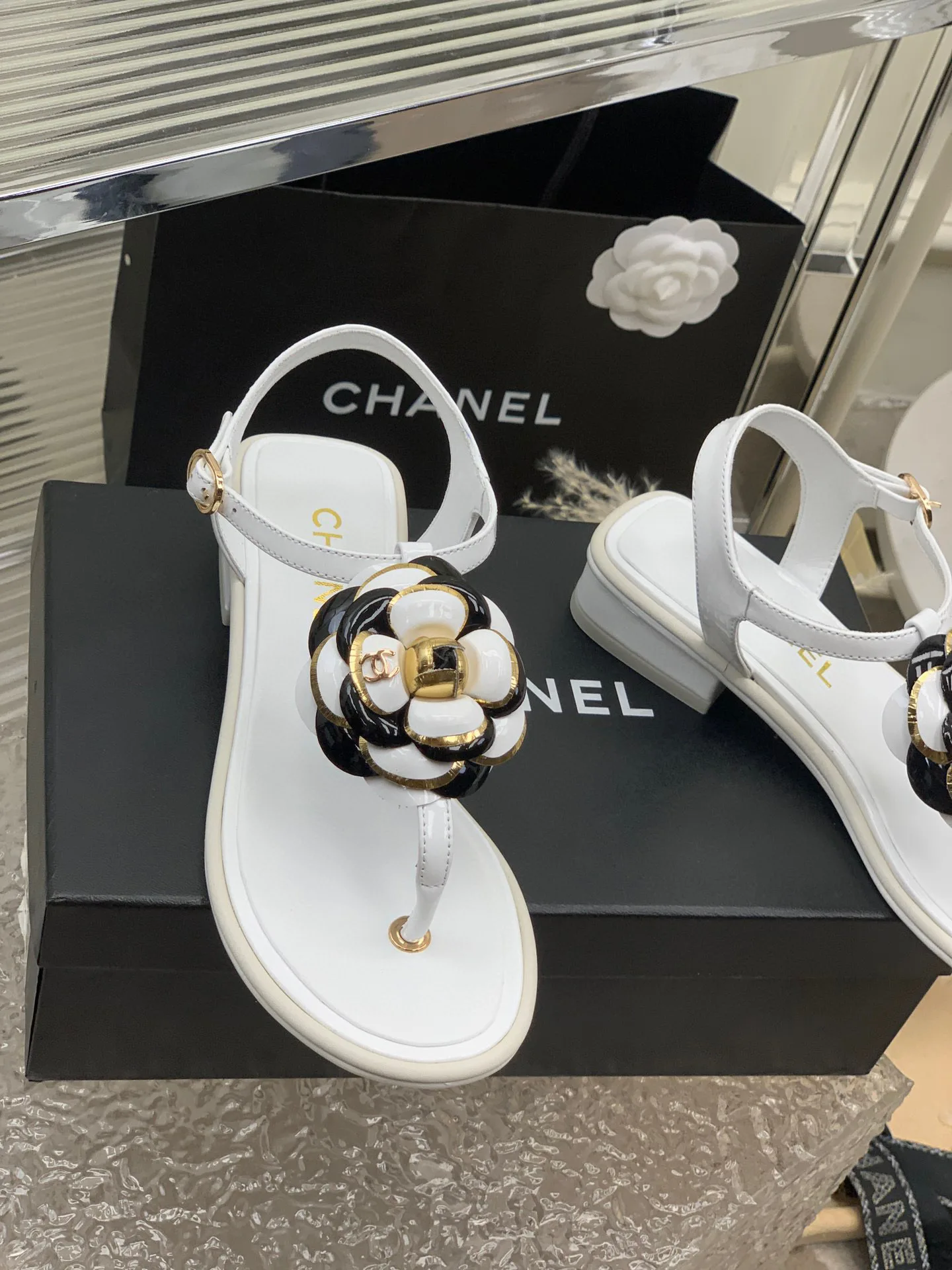 Chanel Camellia Flower Sandal White