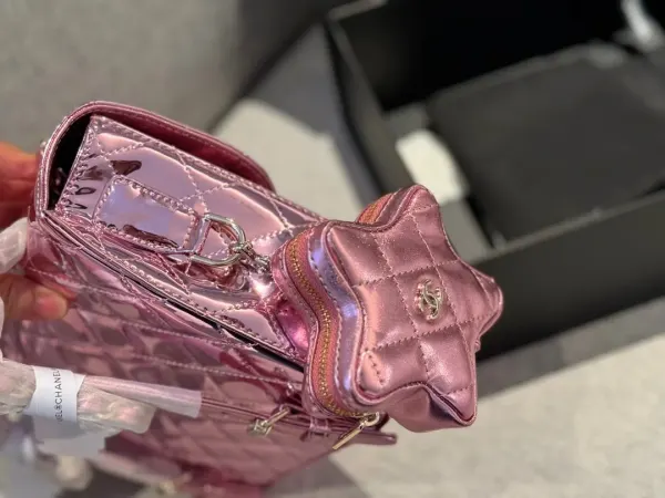 Chanel Mini Flap Bag & Star Coin Purse Pink Mirror Calfskin/Metallic Calfskin Light Gold Hardware