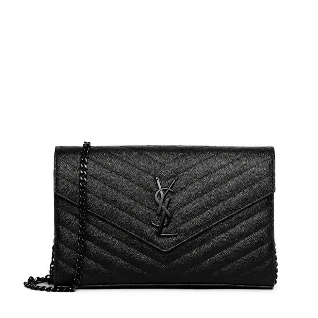 Saint Laurent Cassandre Matelasse Chain Wallet In Grain De Poudre Embossed Black Noir 22Cm 377828Bow081000 Main image