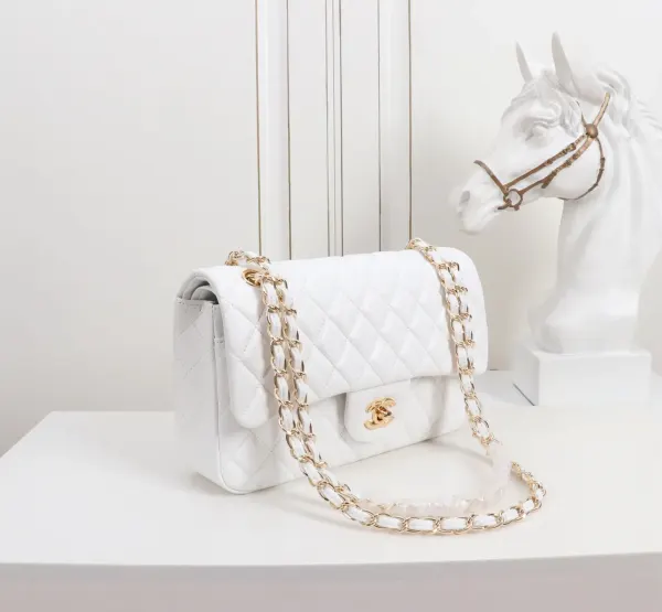 Chanel Classic Medium Double Flap White Lambskin With Gold Hardware 25Cm