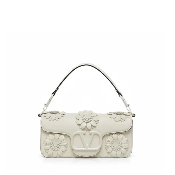 Valentino Garavani Loco Flower Applique Shoulder Bag White 26Cm Main image
