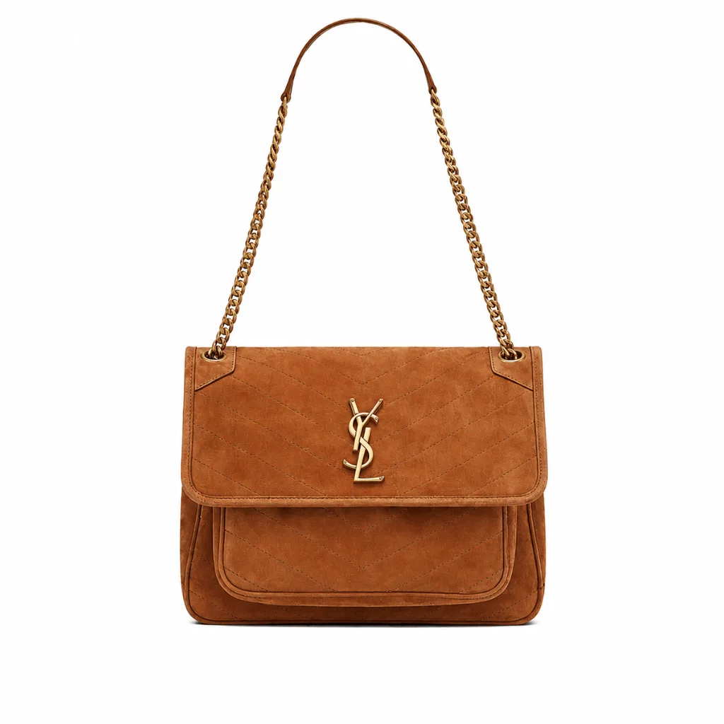 Saint Laurent Niki Baby Chain Bag In Suede Brown 28cm 6237483 Main image