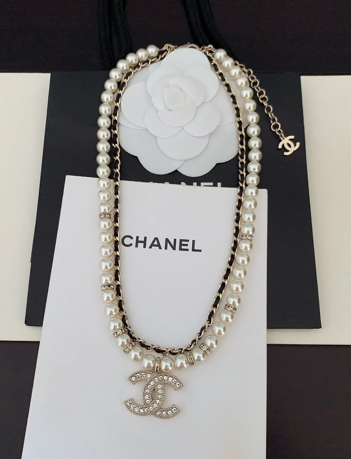 Chanel CC Diamond Pearl Double Layer Necklace