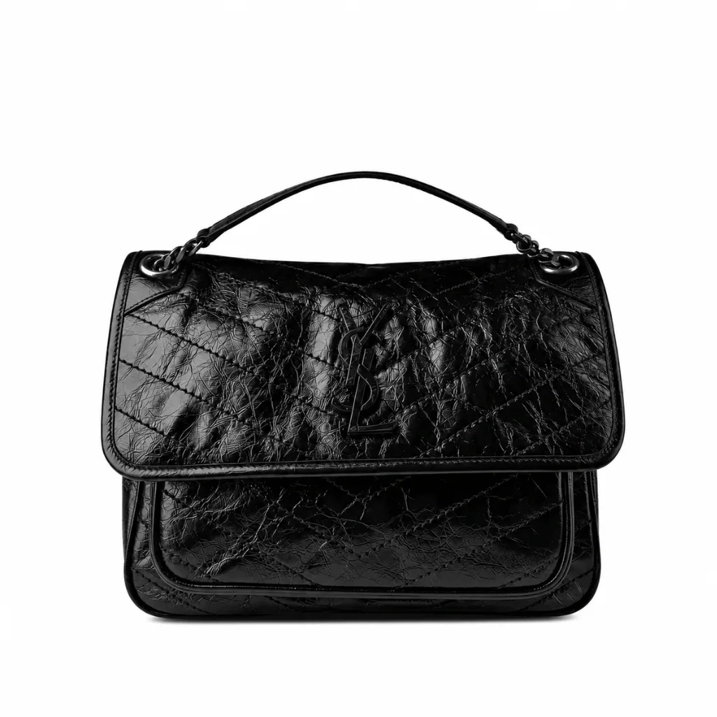 Saint Laurent Crinkled Calfskin Matelasse Monogram Medium Niki Chain Satchel Black Main image