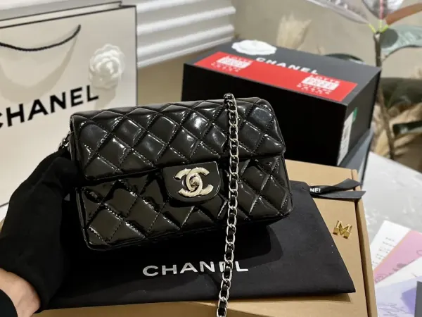 Chanel Mini Rectangular Flap Bag Patent Black 18Cm