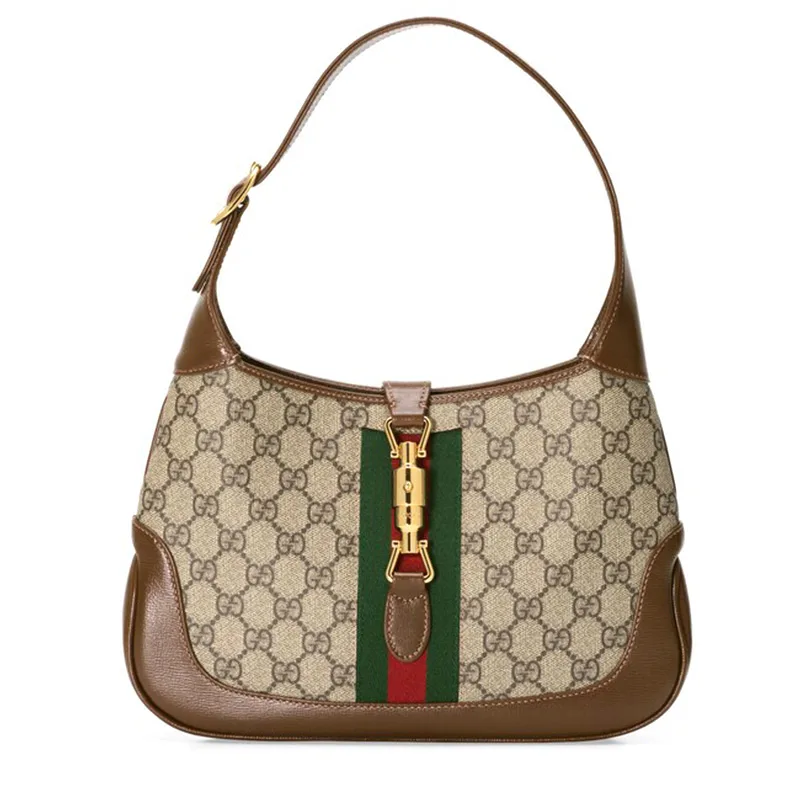 Gucci Jackie 1961 Small Shoulder Bag Beige GG Canvas Brown Leather Gold Main image
