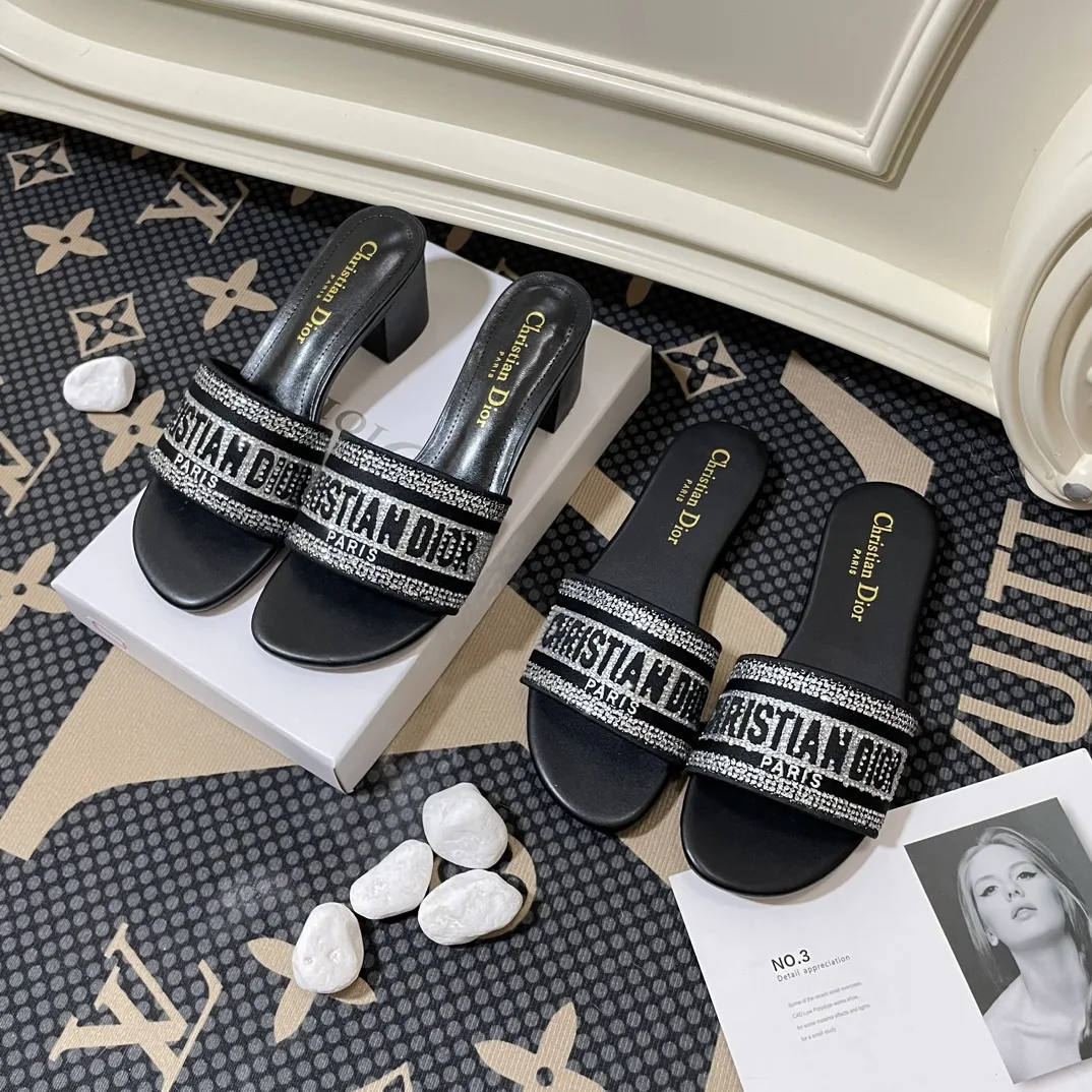 Dior Dway Slide Embroidered Cotton Black