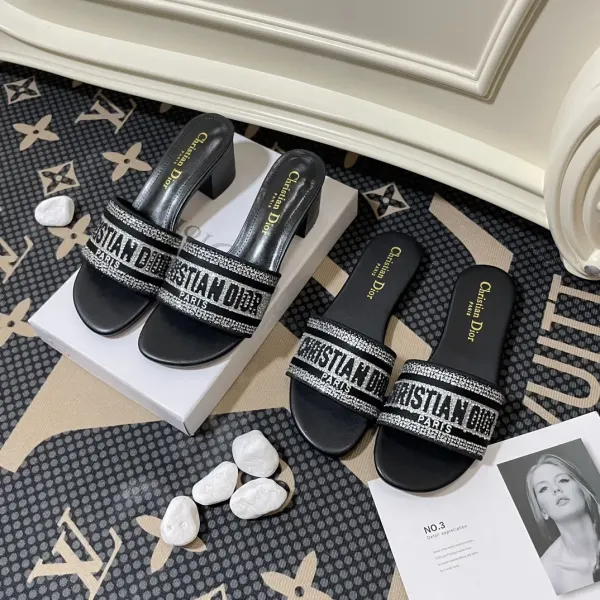 Dior Dway Slide Embroidered Cotton Black