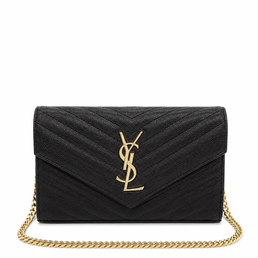 Saint Laurent Cassandre Matelasse Chain Wallet In Grain De Poudre Embossed Black Gold 22Cm 377828Bow011000 Main image
