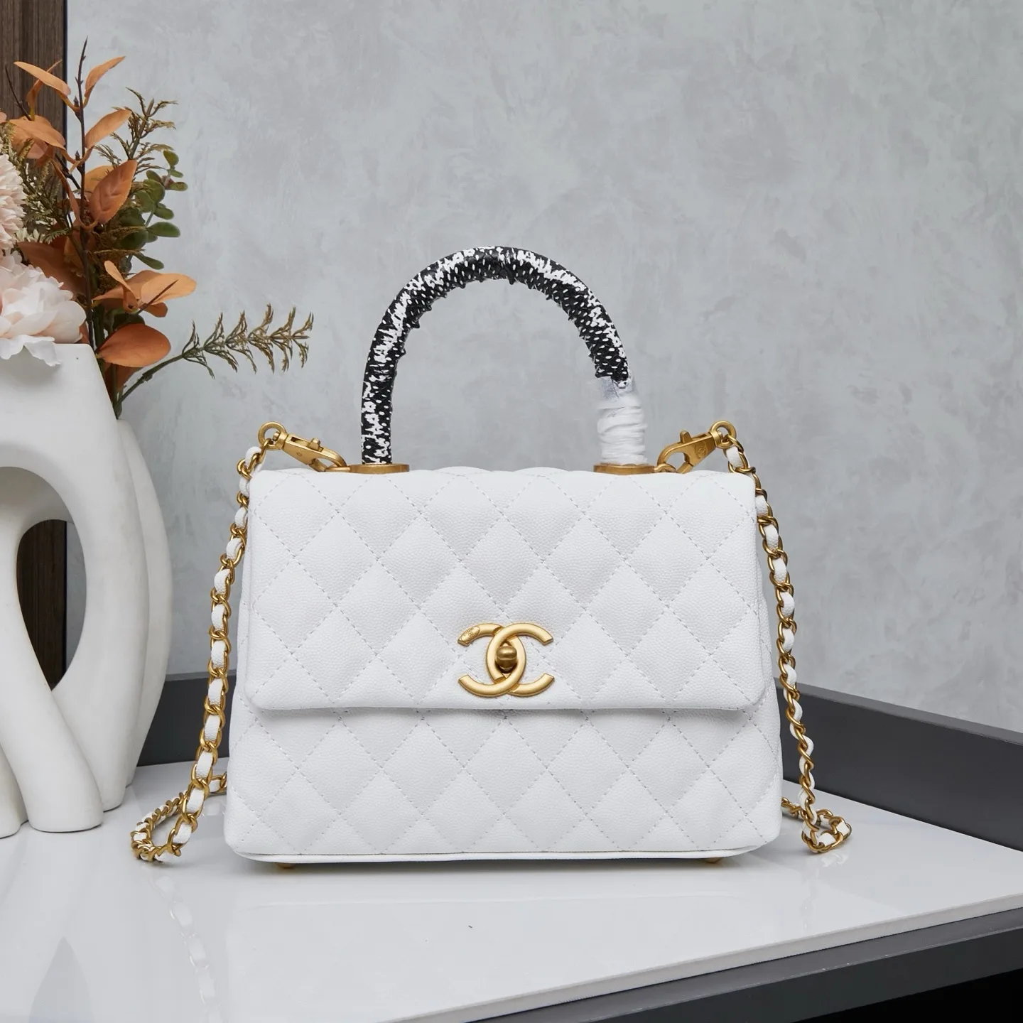 Chanel White Caviar Quilted Mini Coco Handle Flap Gold Hardware Secondary image