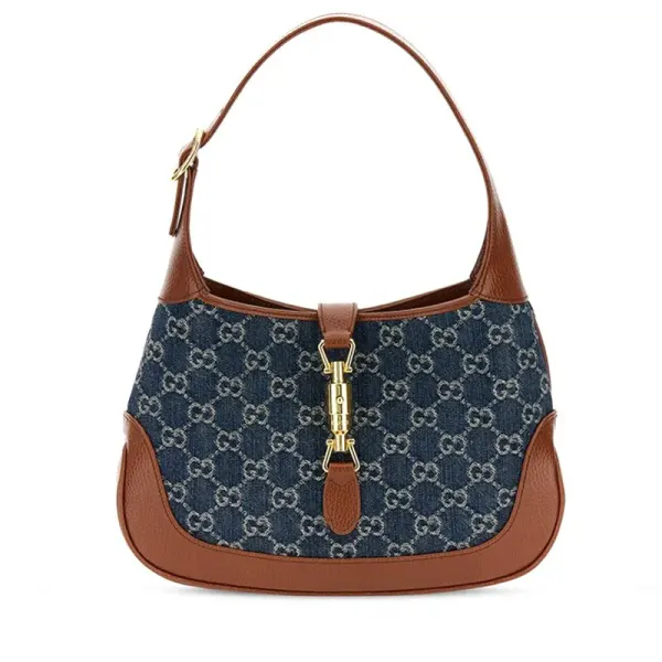 New Denim GG Monogram Calfskin Small Jackie 1961 Hobo Blue Tea Cuir