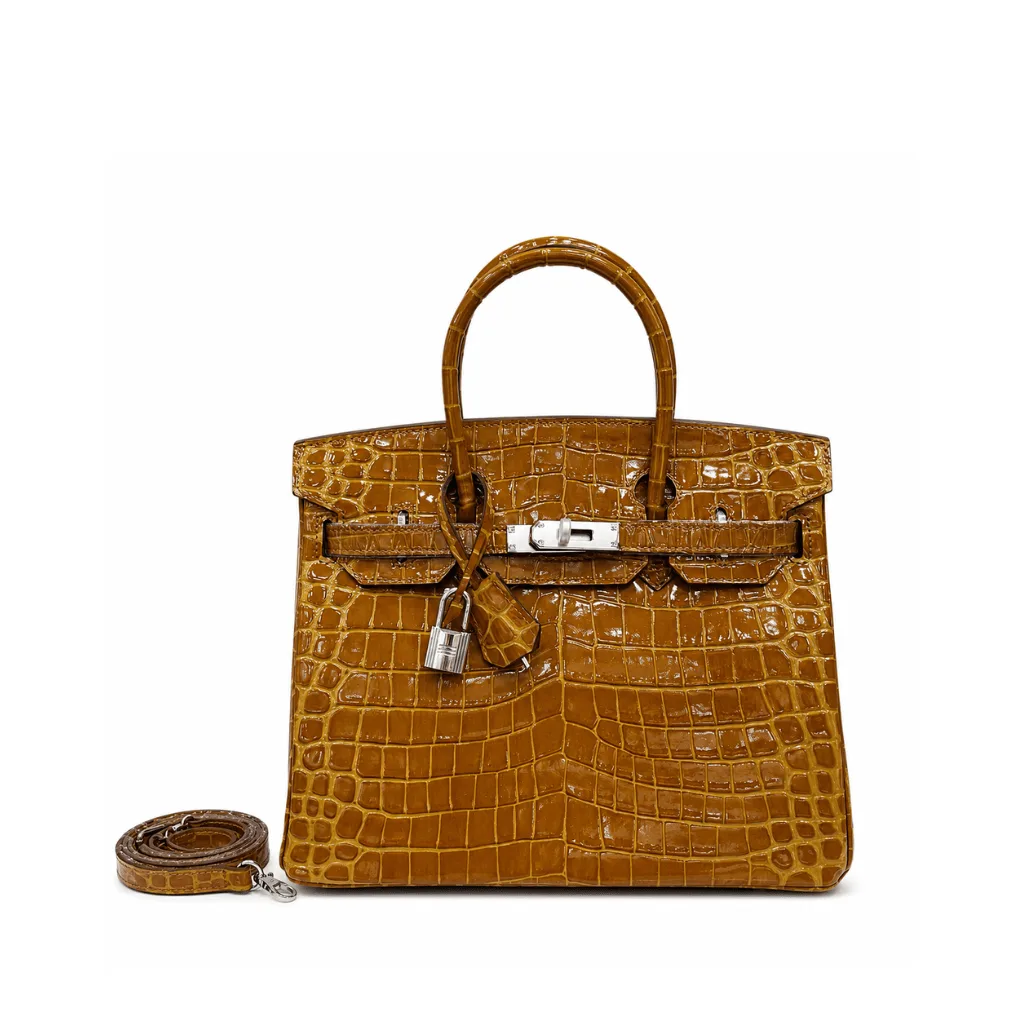 H Birkin 25 Golden Caramel Shiny Crocodile With Palladium Hardware Main image