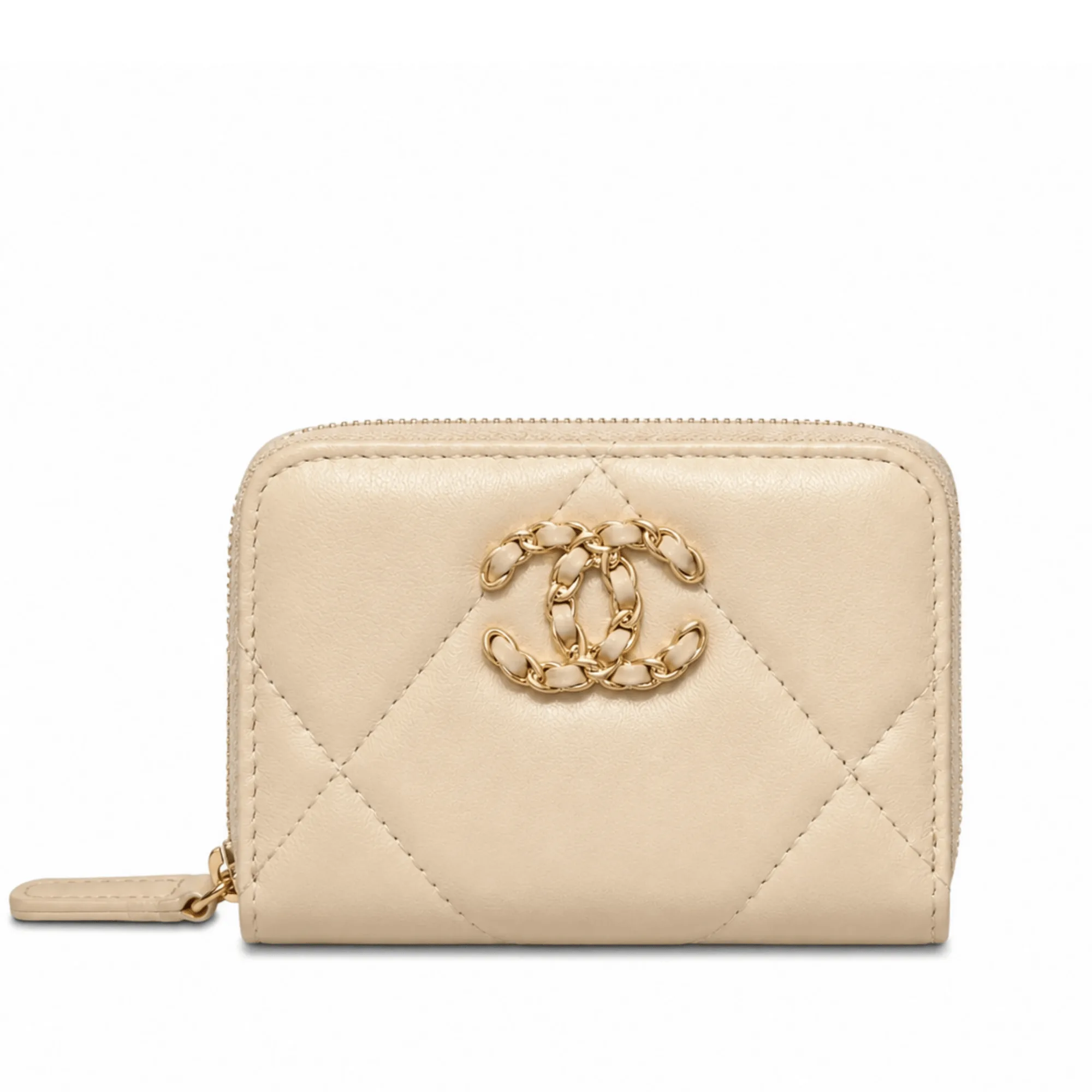 Chanel 19 Card Holder With Zipper Leather Cream Wallet Main image