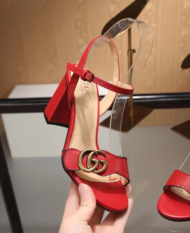Gucci Double G Leather Mid Heel Sandal Red 453379 A3N00 Secondary image