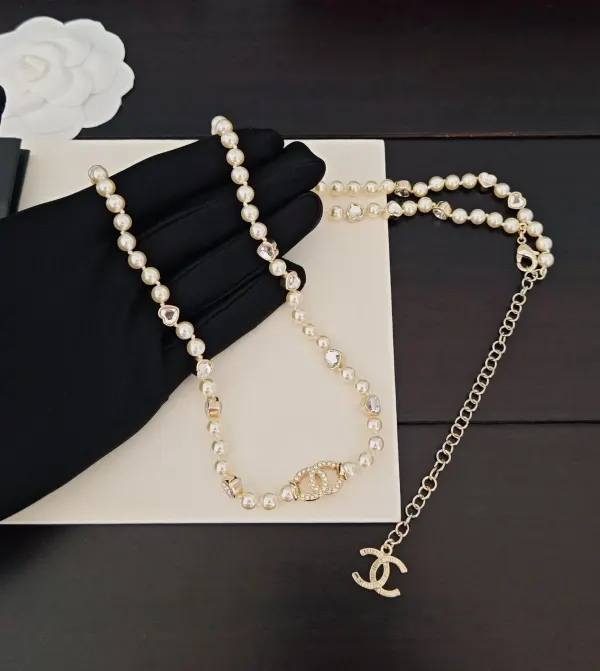 Chanel CC Strass And Heart Motif Pearl Sautoir Necklace – Light Gold-Tone