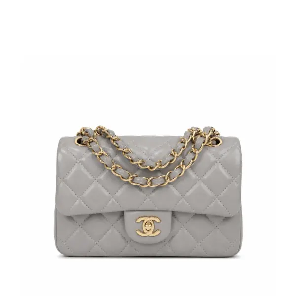 Chanel Classic Lambskin Flap Gray Gold Hardware 25Cm