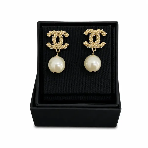 Chanel Pearl Drop CC Earrings