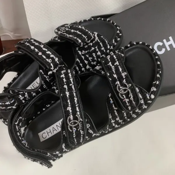 Chanel Tweed Dad Interlocking Cc Slingback Sandals Black G35927 X56390 K3756