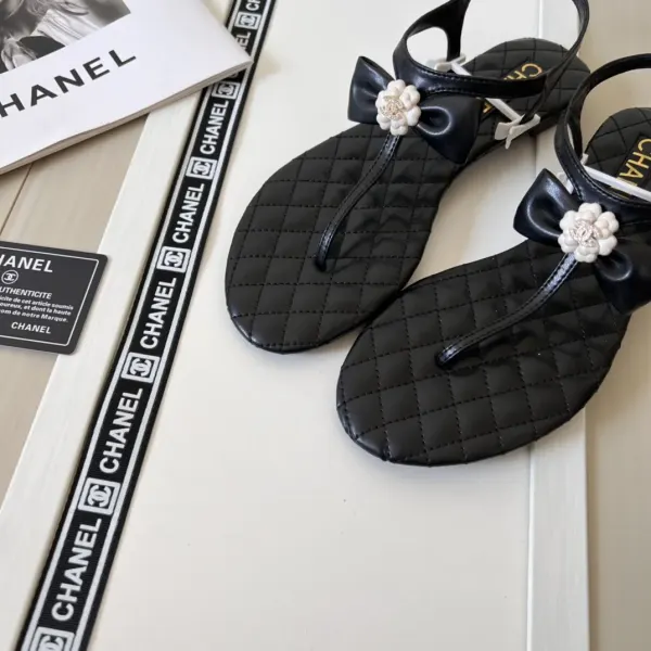 Chanel Black Quilted Leather With White Camellia Cc Logo Sandals G45258 X01000 94305