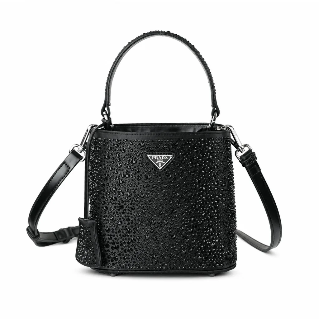 Prada Panier Crystal-Embellished Satin Mini Bucket Bag Black Main image