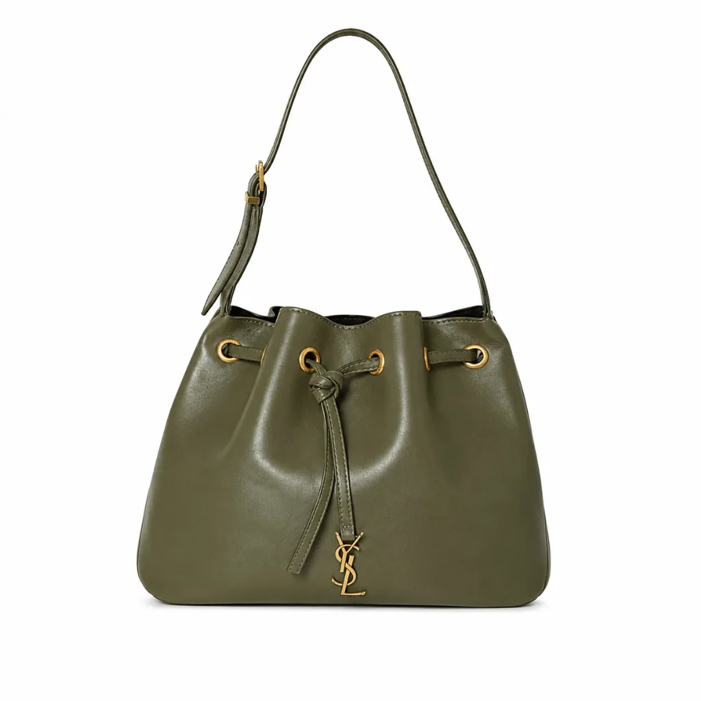 Saint Laurent Paris VII Medium Flat Hobo Bag In Smooth Leather Army Green 28Cm Main image