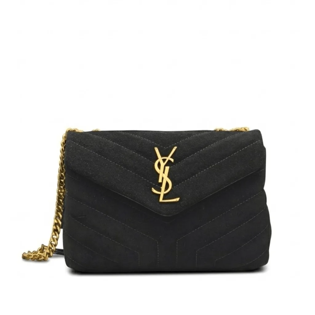 Saint Laurent Suede Calfskin Y Quilted Monogram Small Loulou Chain Satchel Black Main image