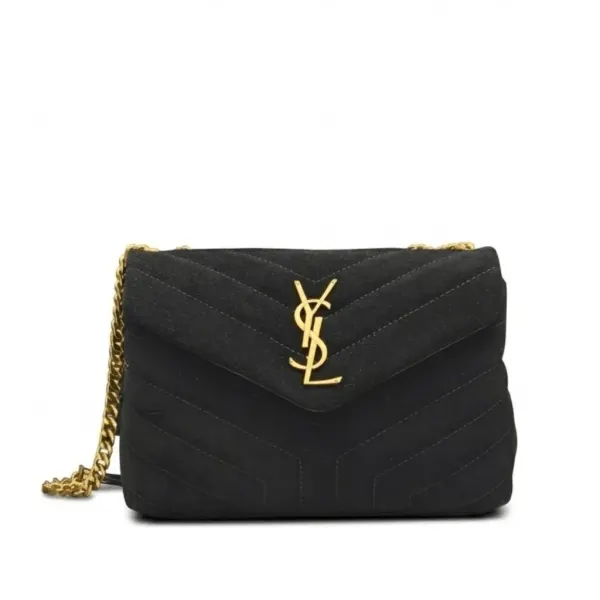 Saint Laurent Suede Calfskin Y Quilted Monogram Small Loulou Chain Satchel Black
