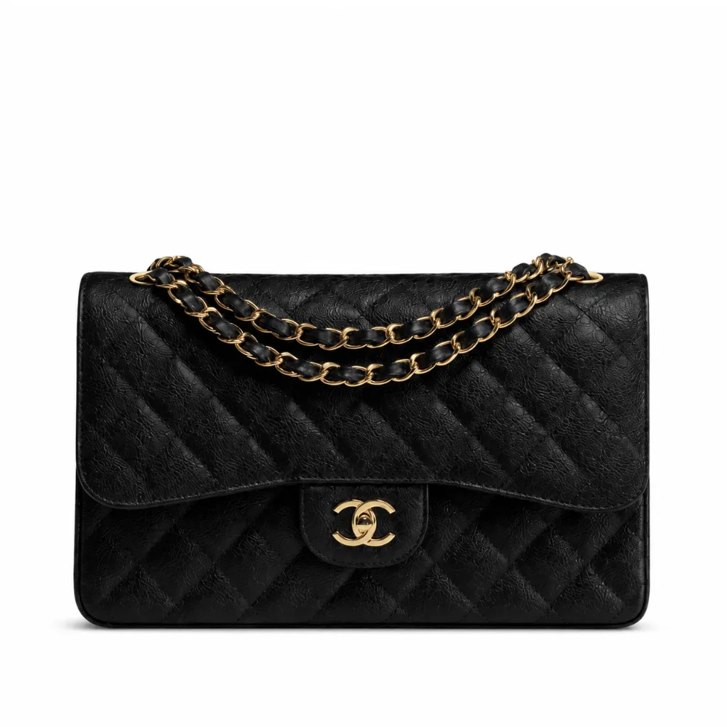 Chanel Large Black Quilted Caviar Jumbo Classic Double Flap Bag Gold Hardware Main image
