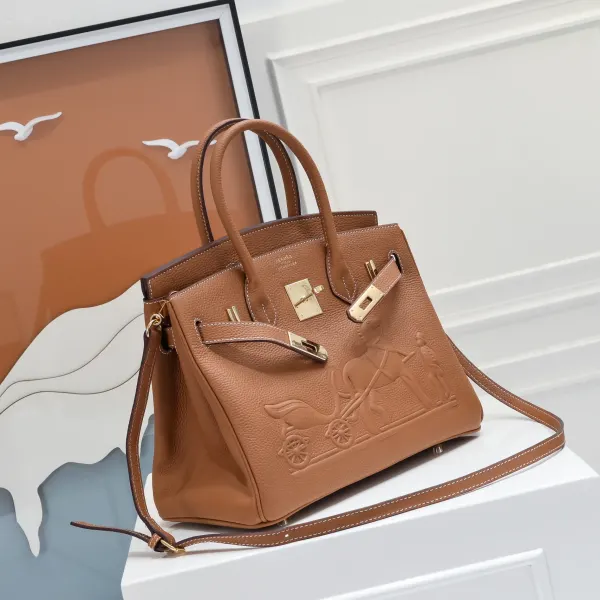 H Birkin 30CM Brown Horse Draw Carriage Embossed
