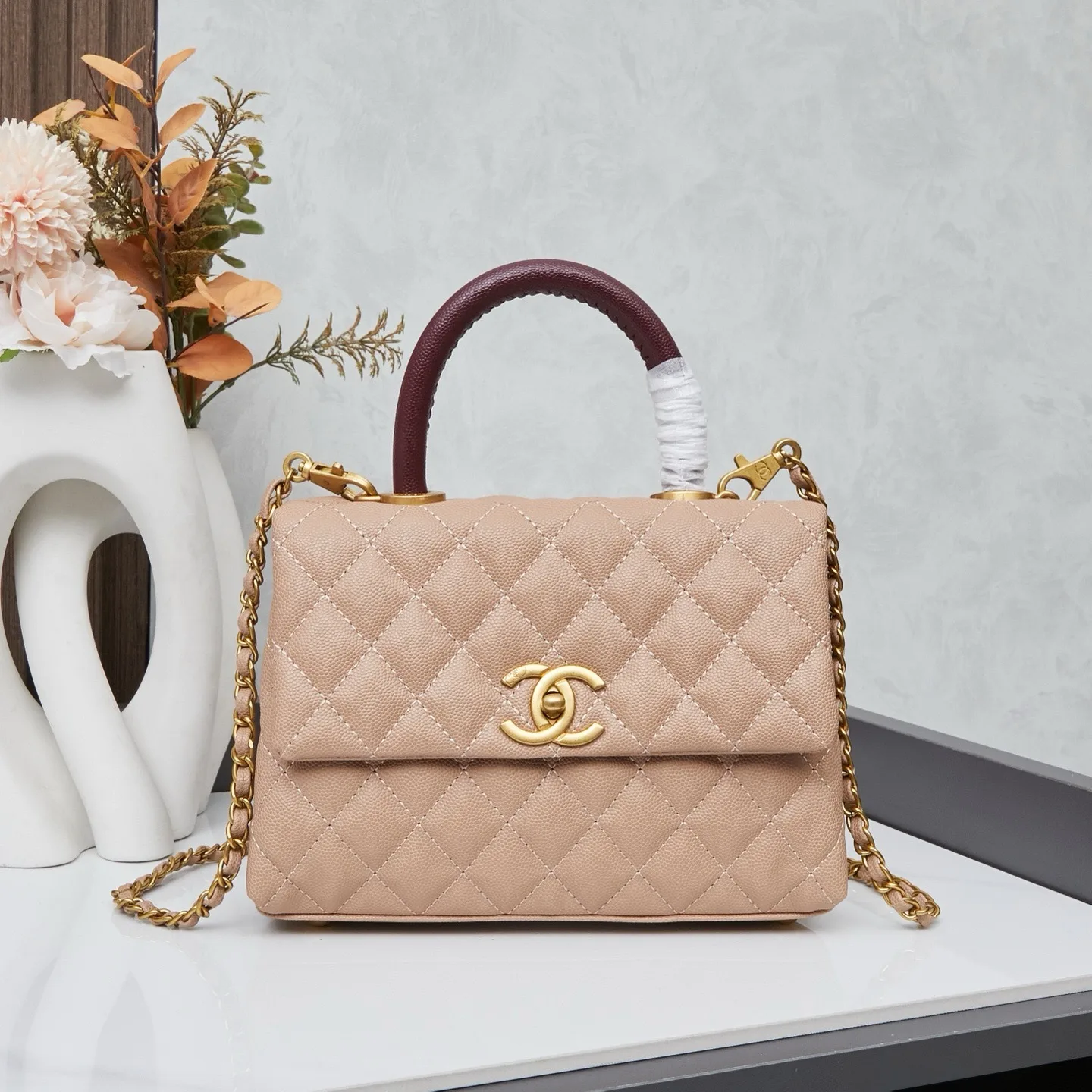 Chanel Beige Caviar Quilted Mini Coco Handle Flap Gold Hardware Secondary image
